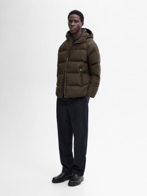 Massimo Dutti Adjustable Hood Men Puffer Jacket Dark Brown | US-TC6183097