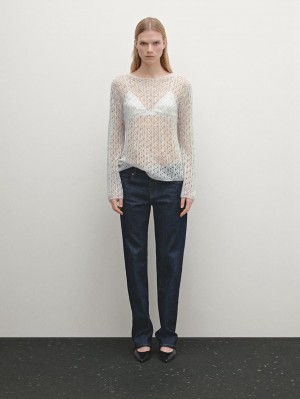 Massimo Dutti Alpaca Blend Cutwork Women Sweater White | US-YP3286974
