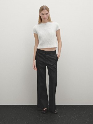 Massimo Dutti Alpaca Blend Knit Short Sleeve Women Sweater White | US-GA1309256