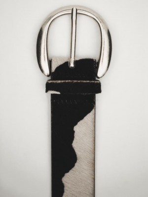 Massimo Dutti Animal Print Hair On Leather Women Belt White / Black | US-KU9468105
