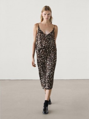 Massimo Dutti Animal Print Midi Co-ord Women Skirts Leopard | US-ME0718359