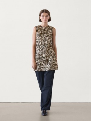 Massimo Dutti Animal Print Mini Women Dress Leopard | US-FJ7935024