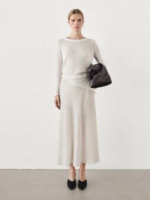 Massimo Dutti Asymmetric Alpaca Blend Women Sweater Cream | US-CX8217053
