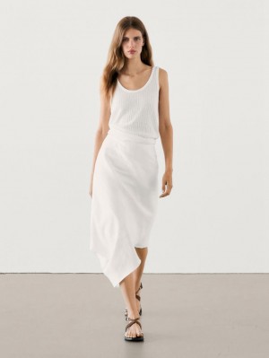 Massimo Dutti Asymmetric Flounce Midi Women Skirts White | US-XZ6127389