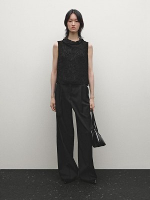 Massimo Dutti Beading Women Top Black | US-ST5893146