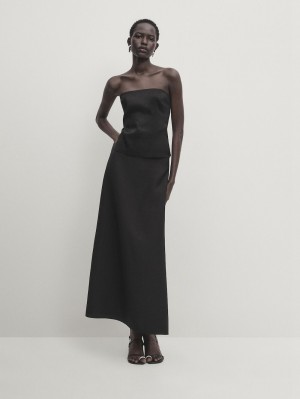Massimo Dutti Black Strapless Women Top Black | US-PV8019436