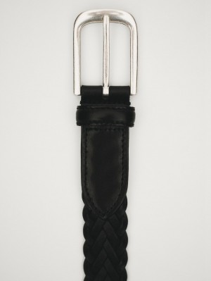Massimo Dutti Braided Leather Men Belt Black | US-IU4518032
