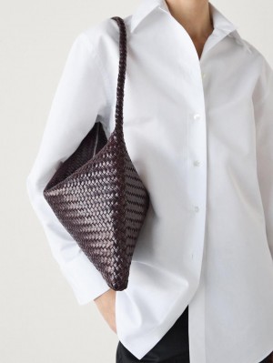 Massimo Dutti Braided Nappa Leather Women Shoulder Bag Burgundy | US-MU5264038