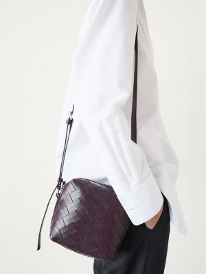 Massimo Dutti Braided Nappa Women Bucket Bag Burgundy | US-CB2590874