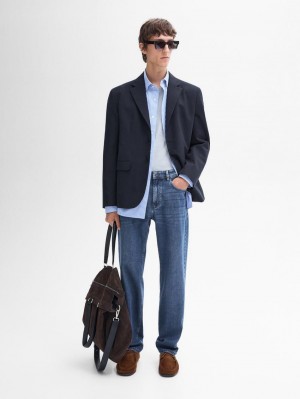 Massimo Dutti Brushed Cotton Micro-twill Men Blazer Navy | US-TC0683215