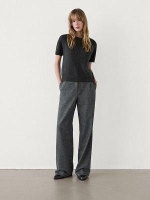 Massimo Dutti Brushed Wool Blend Short Sleeve Women Sweater Dark Grey | US-SH3049125