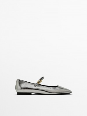 Massimo Dutti Buckle Women Ballet Flats Silver | US-PO7214095
