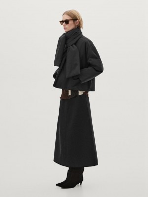 Massimo Dutti Button Scarf Women Quilted Jacket Black | US-PL9631584