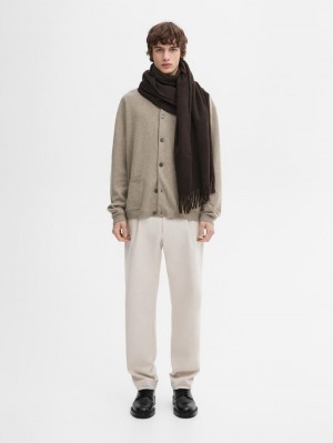 Massimo Dutti Cashmere Bomber Men Cardigan Brown Beige | US-XD3794605