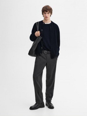 Massimo Dutti Cashmere Bomber Men Cardigan Navy | US-FU9570631