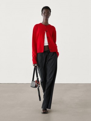 Massimo Dutti Cashmere Crew Neck Women Cardigan Red | US-FG3628917