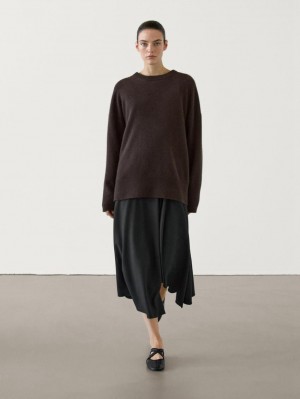 Massimo Dutti Cashmere Crew Neck Women Sweater Chocolate | US-DP0913752