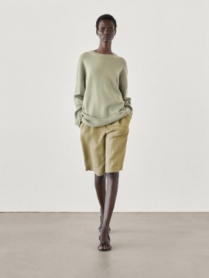 Massimo Dutti Cashmere Crew Neck Women Sweater Light Green | US-DT0897543