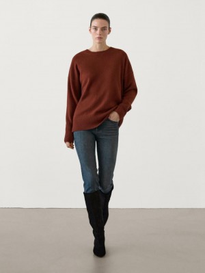 Massimo Dutti Cashmere Crew Neck Women Sweater Orange Brown | US-KT8236417