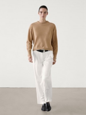 Massimo Dutti Cashmere Crew Neck Women Sweater Light Brown | US-MJ6241730