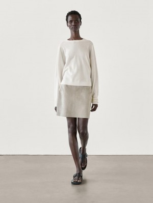 Massimo Dutti Cashmere Knit Crew Neck Women Sweater Cream | US-ZE2304567