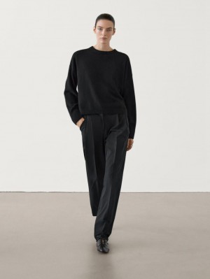 Massimo Dutti Cashmere Knit Crew Neck Women Sweater Black | US-QB9645180