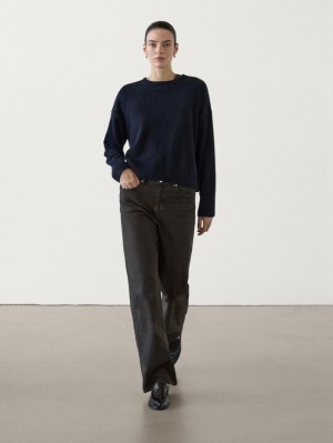 Massimo Dutti Cashmere Knit Crew Neck Women Sweater Navy | US-YZ5064928