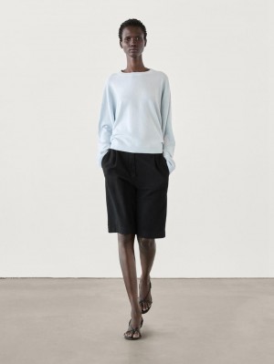 Massimo Dutti Cashmere Knit Crew Neck Women Sweater Light Blue | US-VN1062459