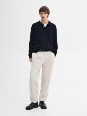 Massimo Dutti Cashmere Knit Polo Collar Men Sweater Navy | US-AC4520193