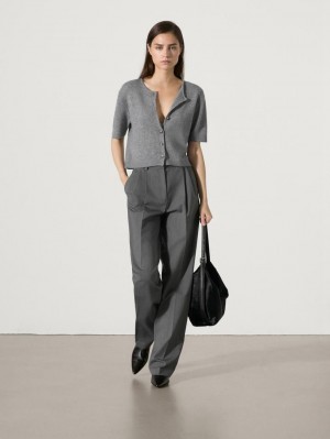 Massimo Dutti Cashmere Knit Short Sleeve Women Cardigan Grey | US-EJ6283197