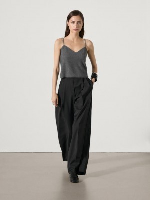 Massimo Dutti Cashmere Knit Strappy Women Top Dark Grey | US-DN3125798