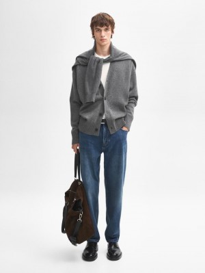Massimo Dutti Cashmere Knit With Buttons Men Cardigan Grey | US-SZ9842576