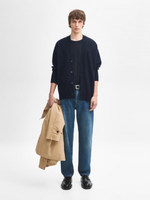 Massimo Dutti Cashmere Knit With Buttons Men Cardigan Navy | US-QP0627938