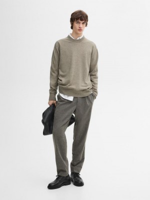 Massimo Dutti Cashmere Knitted Men Jumpers Khaki | US-WR4327680