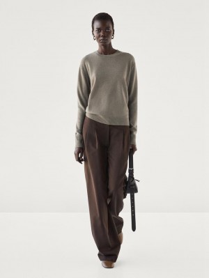 Massimo Dutti Cashmere Knitted Women Jumpers Khaki | US-RX3814629