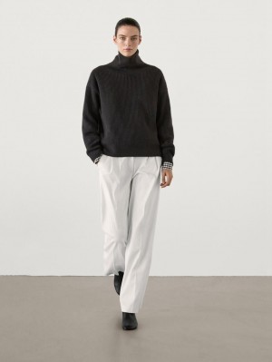 Massimo Dutti Cashmere Purl Knit Women Sweater Black | US-KV3406987