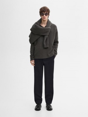 Massimo Dutti Cashmere V-neck Knit Men Sweater Dark Grey | US-ME8096237
