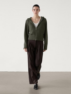 Massimo Dutti Cashmere With Hood Women Cardigan Green | US-ZA2630954