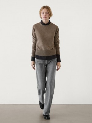 Massimo Dutti Cashmere Wool Crew Neck Women Jumpers Dark Beige | US-OT6039418
