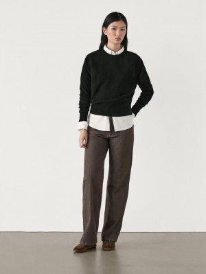 Massimo Dutti Cashmere Wool Crew Neck Women Jumpers Black | US-XL8496523