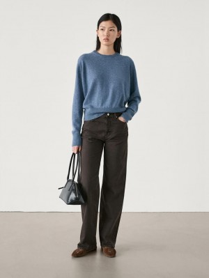 Massimo Dutti Cashmere Wool Crew Neck Women Jumpers Blue | US-IV5820346