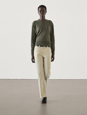 Massimo Dutti Cashmere Wool Crew Neck Women Jumpers Green | US-GH1593074