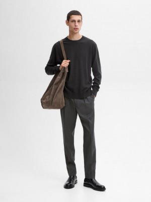 Massimo Dutti Cashmere Wool Round Neck Men Sweater Dark Grey | US-HV2670943
