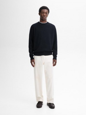 Massimo Dutti Cashmere Wool Round Neck Men Sweater Navy | US-KD4362580