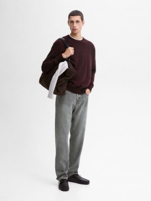 Massimo Dutti Cashmere Wool Round Neck Men Sweater Burgundy | US-IH7142068