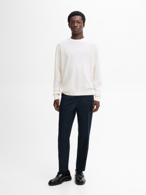 Massimo Dutti Cashmere Wool Round Neck Men Sweater Cream | US-HX0532781