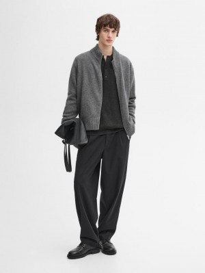Massimo Dutti Cashmere Zip Bomber Men Cardigan Grey | US-WR5469081