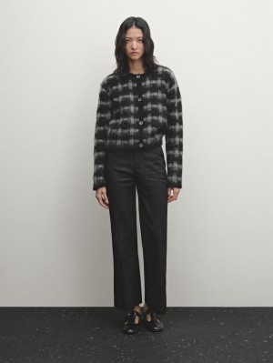 Massimo Dutti Check With Metal Buttons Women Cardigan Black / Grey | US-CR6402351