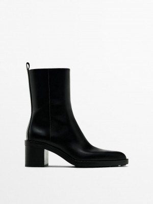 Massimo Dutti Chunky Heel Women Ankle Boots Black | US-CE6207843