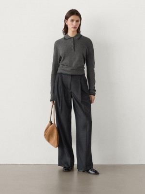 Massimo Dutti Contrast Knit With Polo Collar Women Sweater Grey | US-PV9473052